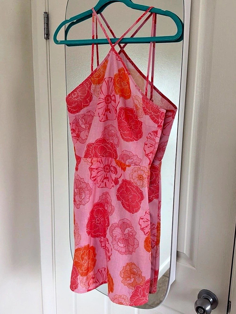 ASOS Floral Halter Mini Dress Pink & Orange Like New